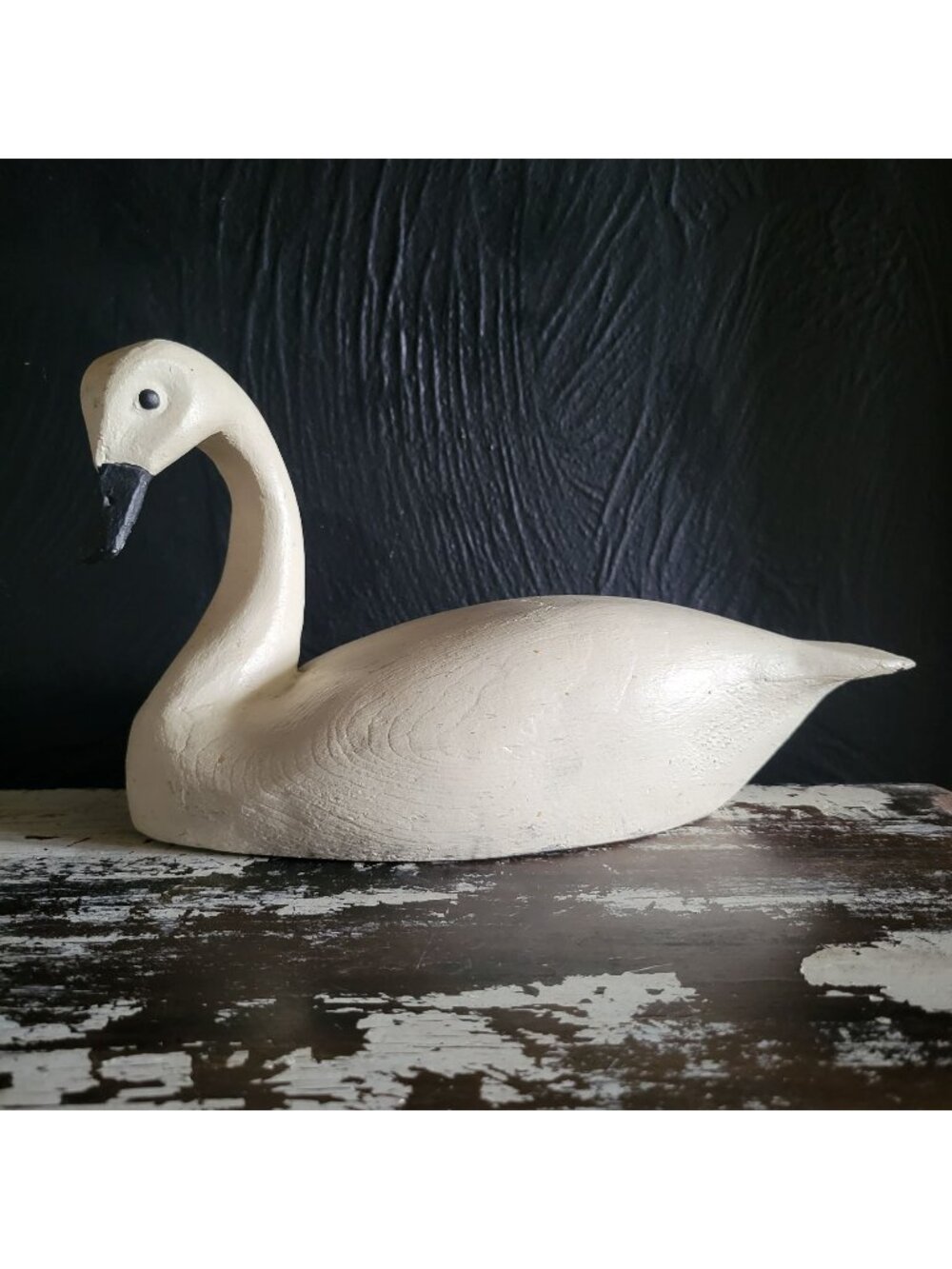 Vtg 1984 Carved Wood Swan Rustic Farmhouse Cottagecore Hand-Painted Distressed